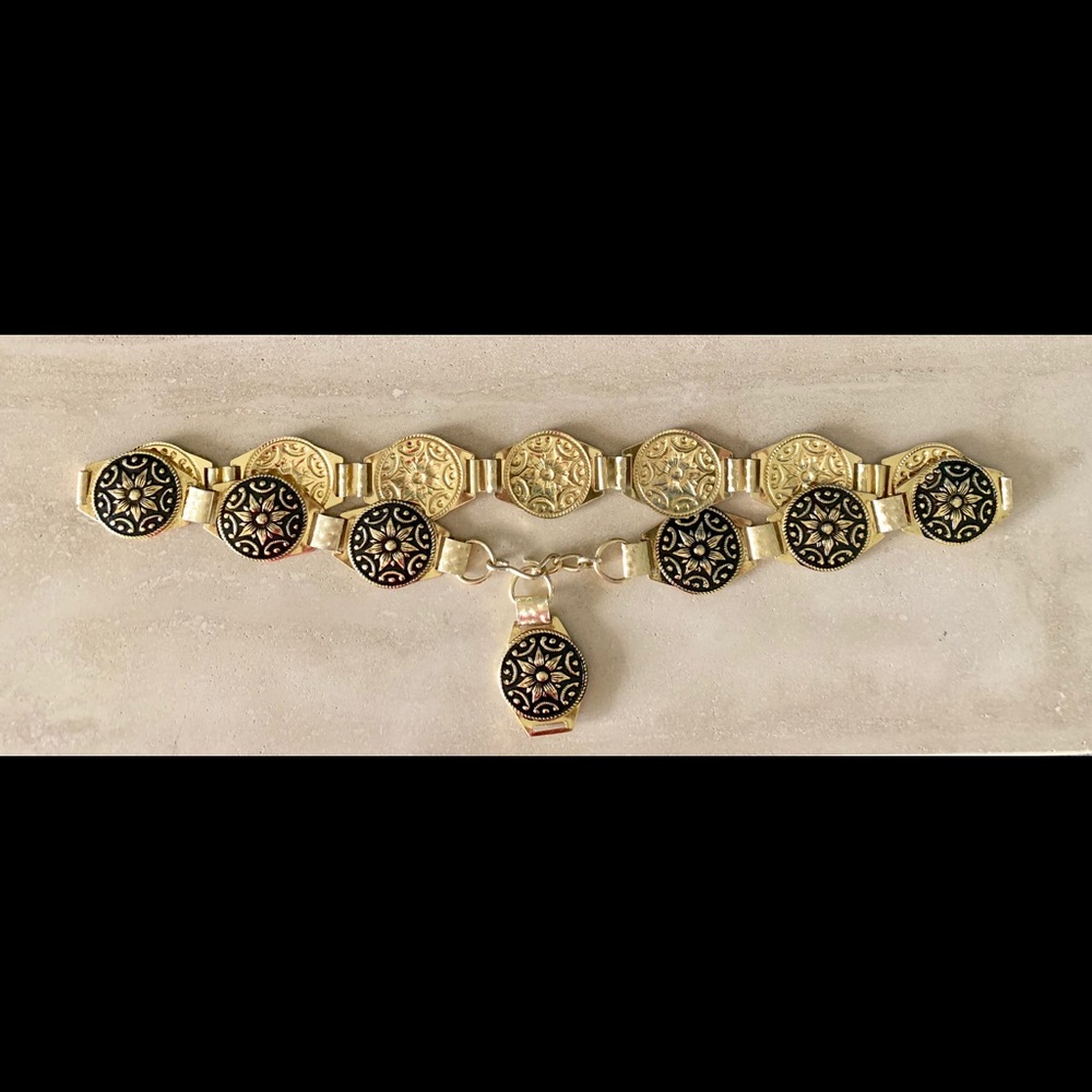 Vintage Gold Enameled Medallion Chain Belt